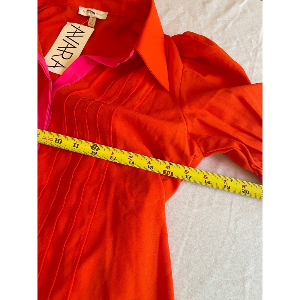 Flying Tomato Orange Pink Danica Pintuck Puff Sleeve Shirt Dress Retro Chic Sm - Picture 10 of 11